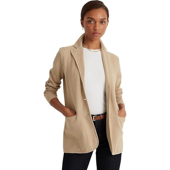 LAUREN RALPH LAUREN Notch Lapel Long Sleeve Cotton Knit Blazer Small - Picture 1 of 9